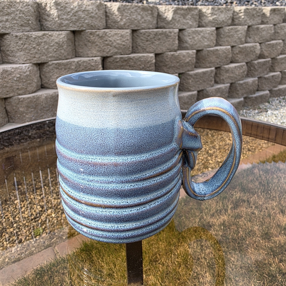 Roscher Handcrafted Blue knotted tied handle Stoneware Mug